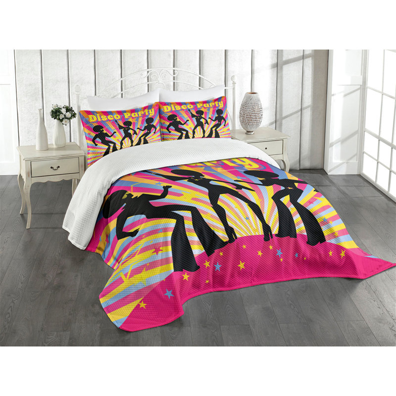 Ambesonne Party Bedspread Set 3 Pcs Disco Dance Funky Queen Multicolor