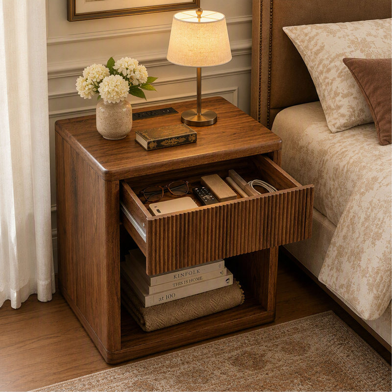 Grande table de chevet moderne avec tiroir de rangement et design cannelé pour chambre et salon