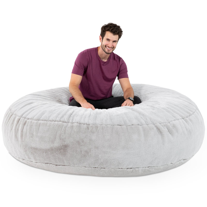 Cocoon 6 Foot Giant Bean Bag Chair for Adults - Premium Faux Rabbit Fur, Silver Faux Fur