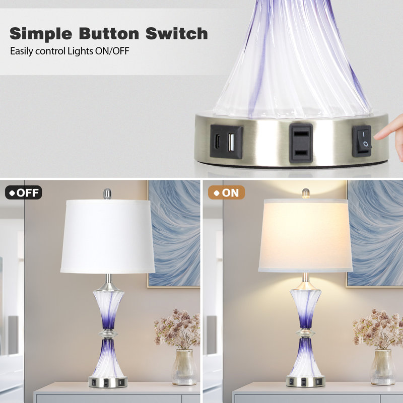 Gracelan 28" Glass USB Table Lamp, Bulbs Included, Chrome/Purple