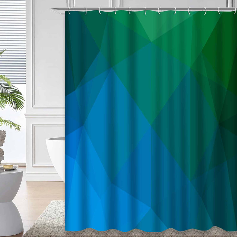 Rideau de douche hexagonal bleu clair et bleu sarcelle avec 12 crochets, L 72 po x l 72 po