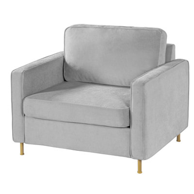 Modern Accent Chair Chenille Upholstered Single Sofa with Square Arms, Sewn Pillow Back & Iron Legs for Living Room, Bedroom and Reading Nook