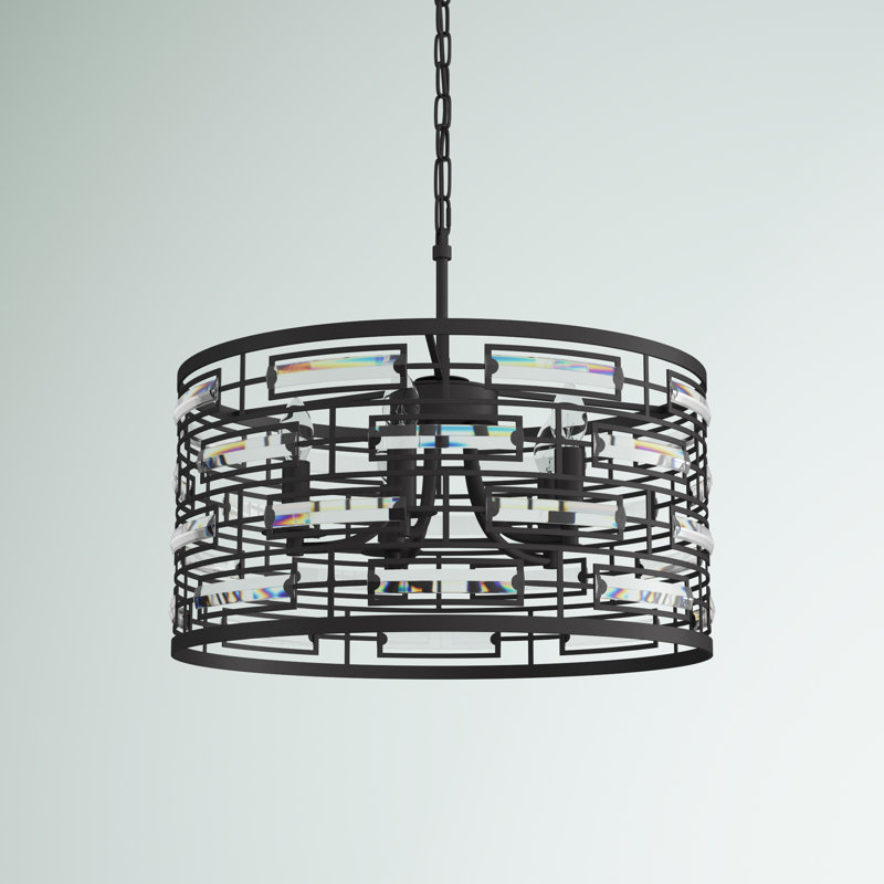 Lustre tambour 5 lumières Sybil, Noir, H 75 po x l 18,5 po x P 18,5 po