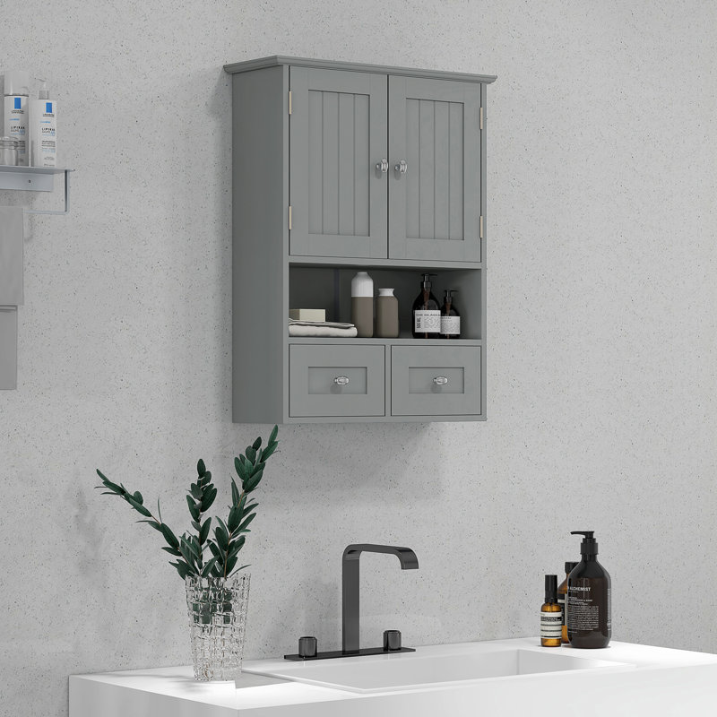 Armoire à pharmacie Jolissa avec tiroirs, à placer au-dessus des toilettes, Gris