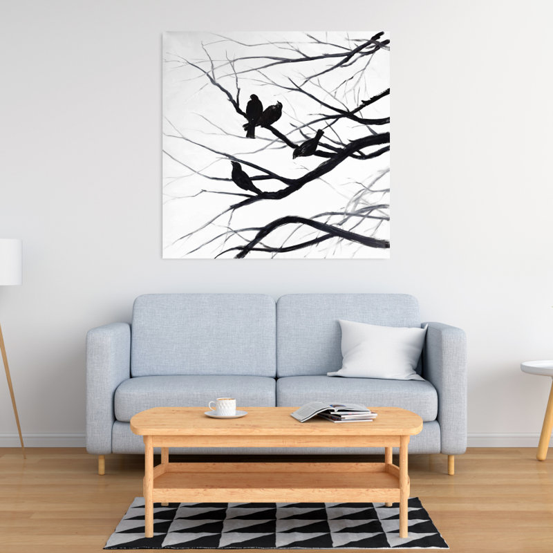 «Birds and Branches Silhouette», reproduction de peinture à l'huile sur toile tendue, H 32 po x l 32 po x P 1,5 po