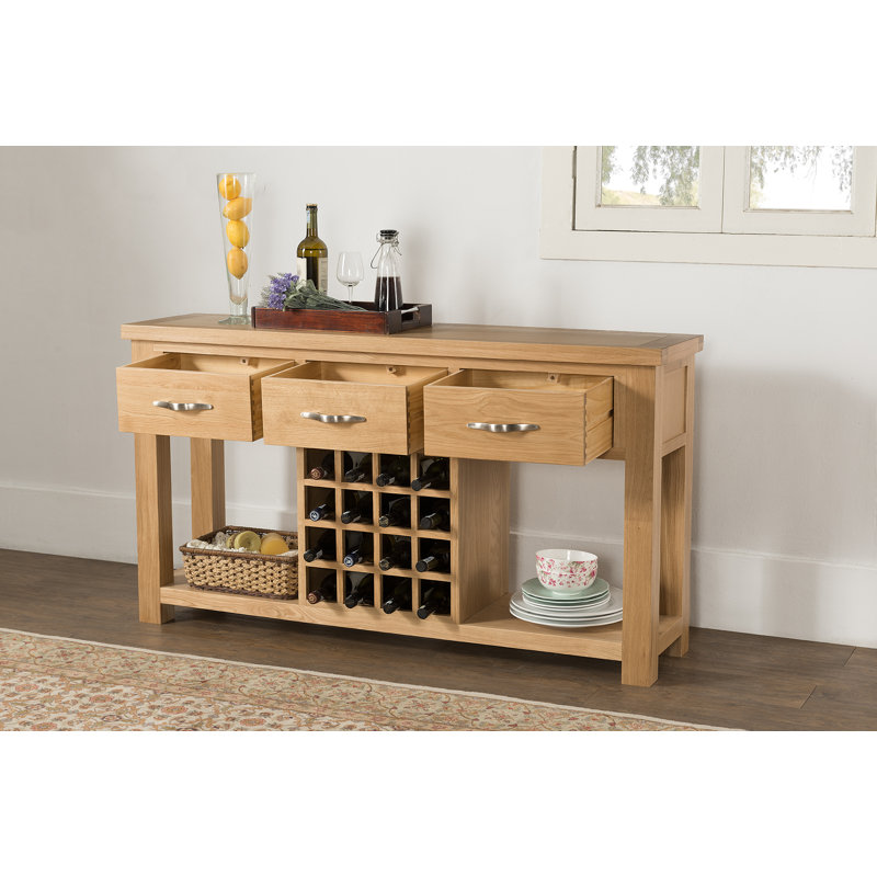 Liberty 16 Bottle Solid Wood Floor Sideboard With Wine Rack in Light Oak