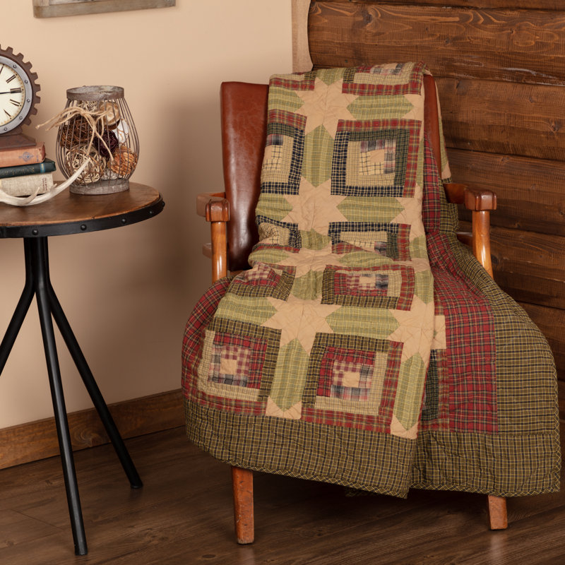 Moss Green and Deep Red Cotton Quilted Throw Blanket