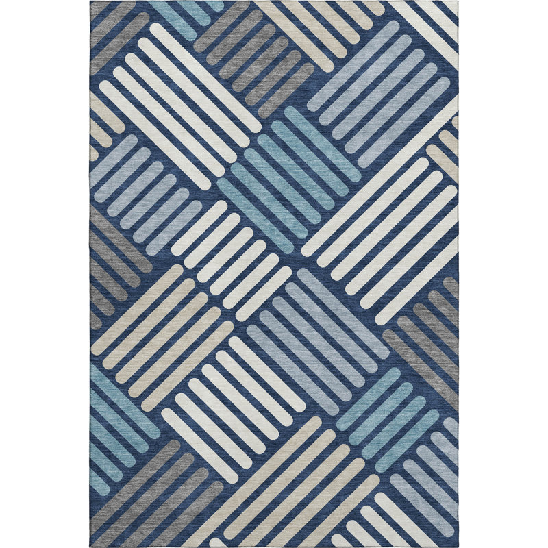 Premium Machine Washable Mayfield AMF2339 Geometric Rug, 8' x 10', Navy