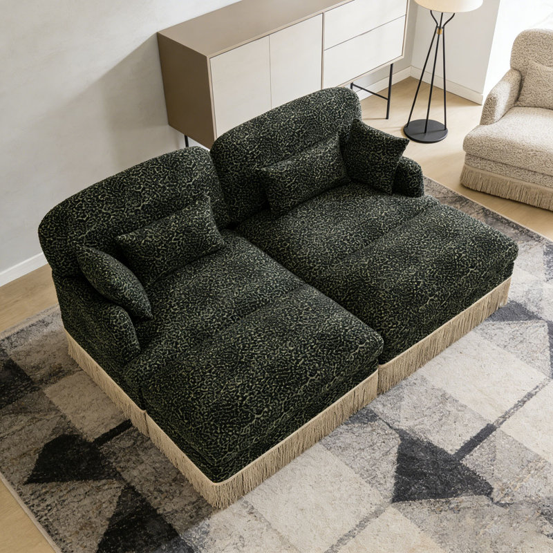 Canapé Comfy Chenille Leopard, Green+2seat+2Ottomans