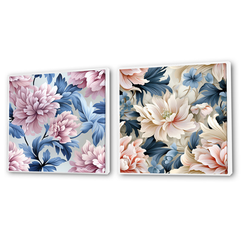 Pangle - Ensemble de 2 collages carrés botaniques abstraits, Cadre flottant blanc, H 36 po x l 73 po
