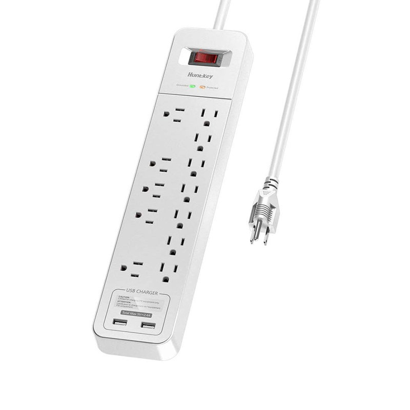 Multiprise Huntkey SMC127 avec 12 prises CA et 2 ports de charge USB, blanc, Blanc, Paquet de 1
