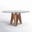 Amina - Table de salle à manger ronde en verre et noyer