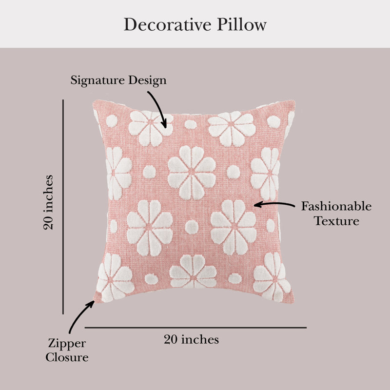 Kate Spade New York Spade Floral Throw Pillow, 20" x 20" Textured, Pink Decorative Pillow for Bed or Sofa , Pink