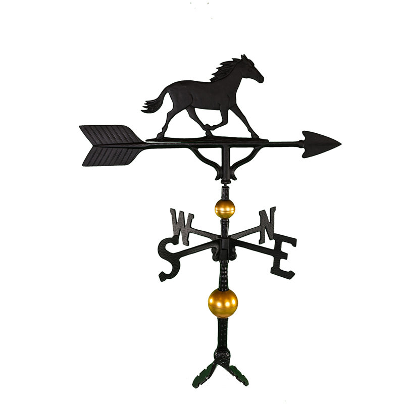 32-Inch Black Cast Aluminum Horse Weathervane with Gold Accents