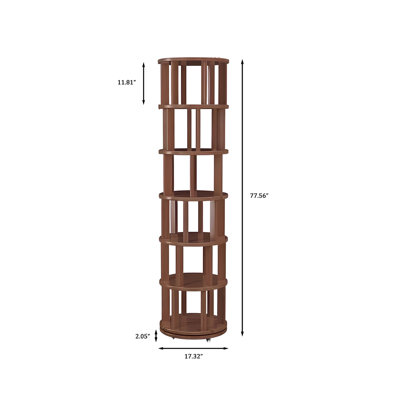 Bibliothèque en bois massif 77,56 "x l 17,32", rangement pivotant sur le sol à 360 °, bibliothèque d'angle étroite à plusieurs niveaux avec roues