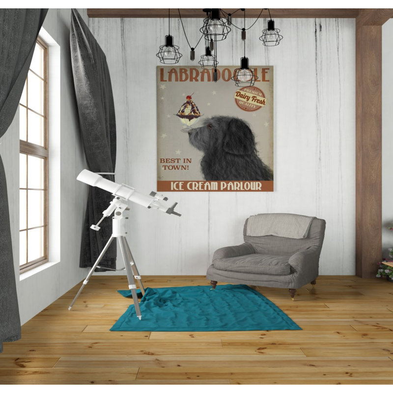 «Labradoodle, Black, Ice Cream» par Fab Funky, art mural sur toile, H 30 po x l 26 po x P 1,5 po