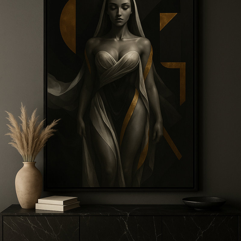 Golden Ascension Framed Canvas Wall Art by Kasian Art Studio - White Frame, White