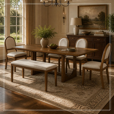 Ensemble Karoline 6 pièces avec table extensible, 4 chaises rembourrées et banc