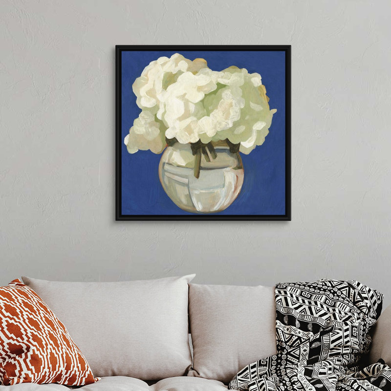Art sur toile, Hortensias blancs I, H 30 po x l 30 po x P 1,75 po, Toile avec cadre noir