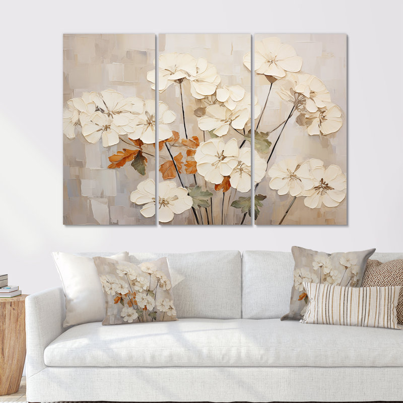 Minimalism Beige Geraniums II - Geraniums Canvas Art Set, Wrapped Canvas, 40" H x 60" W x 1" D