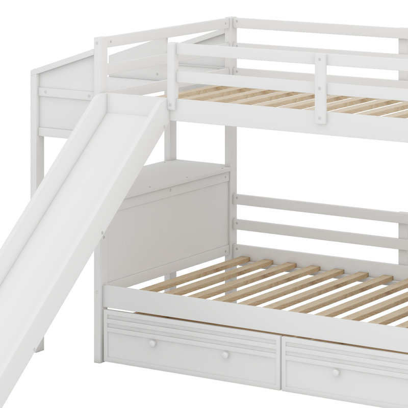 Bunk Bed With Storage Staircase, Slide,Drawers, Desk With Drawers And Shelves, White