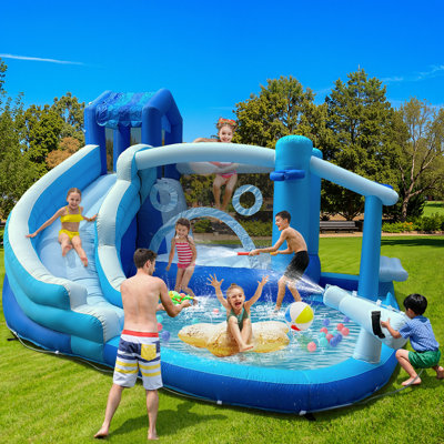 Inflatable Kids Bounce House & Water Slide - Outdoor/indoor Summer Fun For Kids With Blower Included (blue)