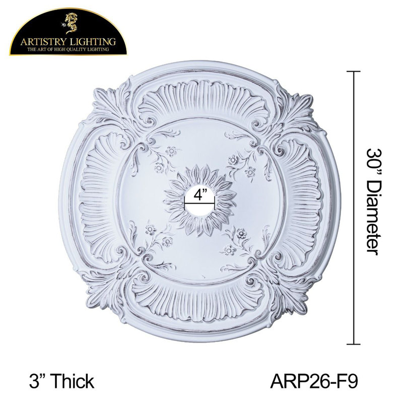 Médaillon de plafond rond à motif de fleurs blanches délavées 30 po Artistry Lighting (ARP26-F9)