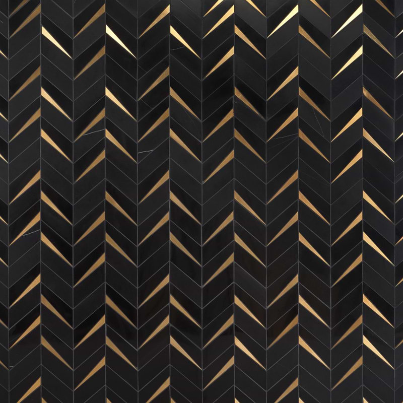 Vara Polished Marble And Brass Mosaic, Nero