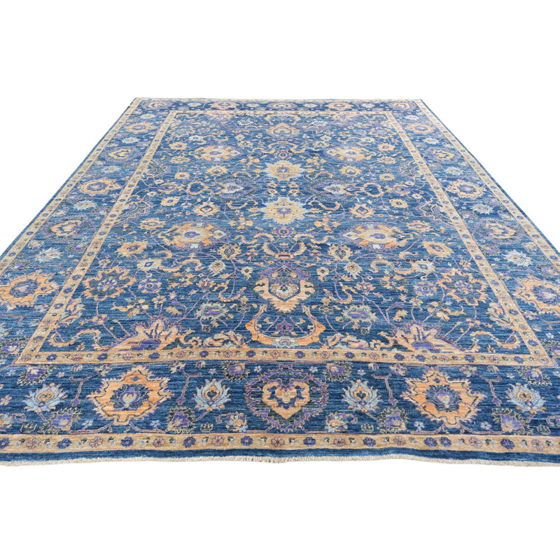Hand Knotted Wool Area Rug in Navy