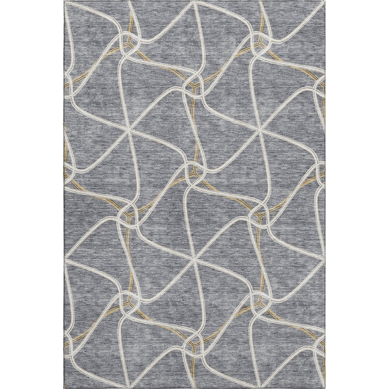 Premium Machine Washable Prisco Gray Rug, Rectangle 10' x 14'