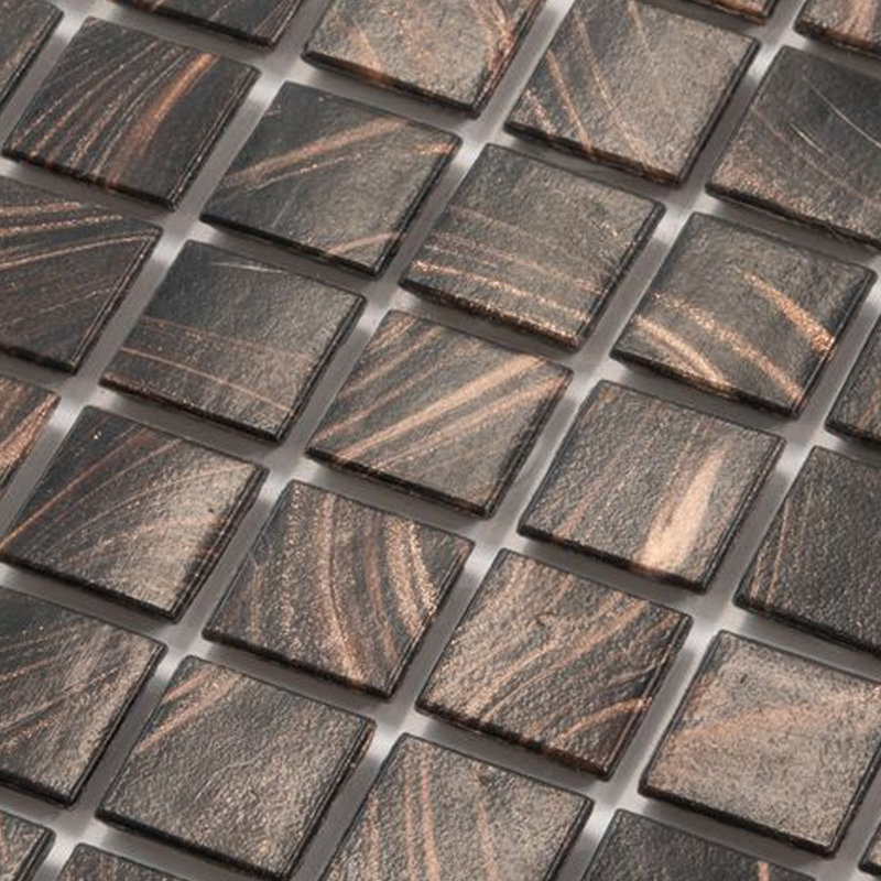 Celestial 12”X 12” Glossy Umber Brown and Gold Glass Mosaic Wall and Floor Tile (20 Sq. Ft./Case) (20-Pack), Umber Brown/Gold