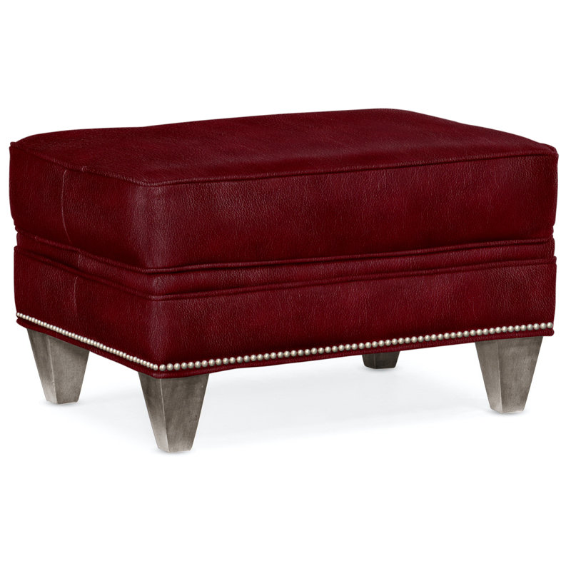 Reddish Ottoman, Stone, Anilina Cacao Genuine Leather, Pewter