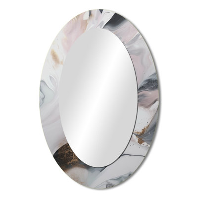 White And Grey Ripples Of Stone II - Large Oval Wall Mirror On Metal