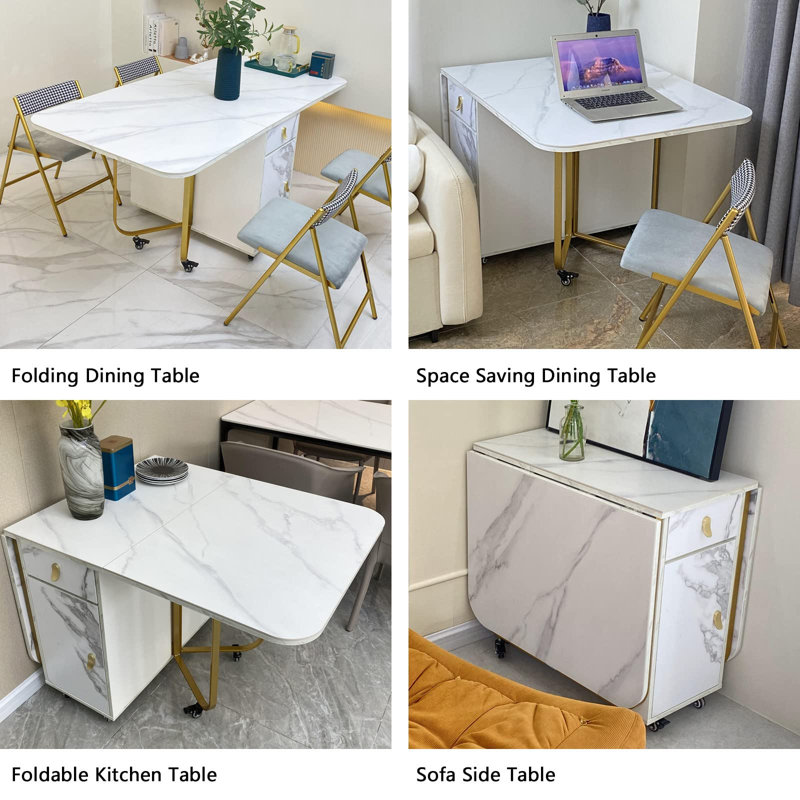 Folding Dining Table With Storage Rack And 2 Drawers