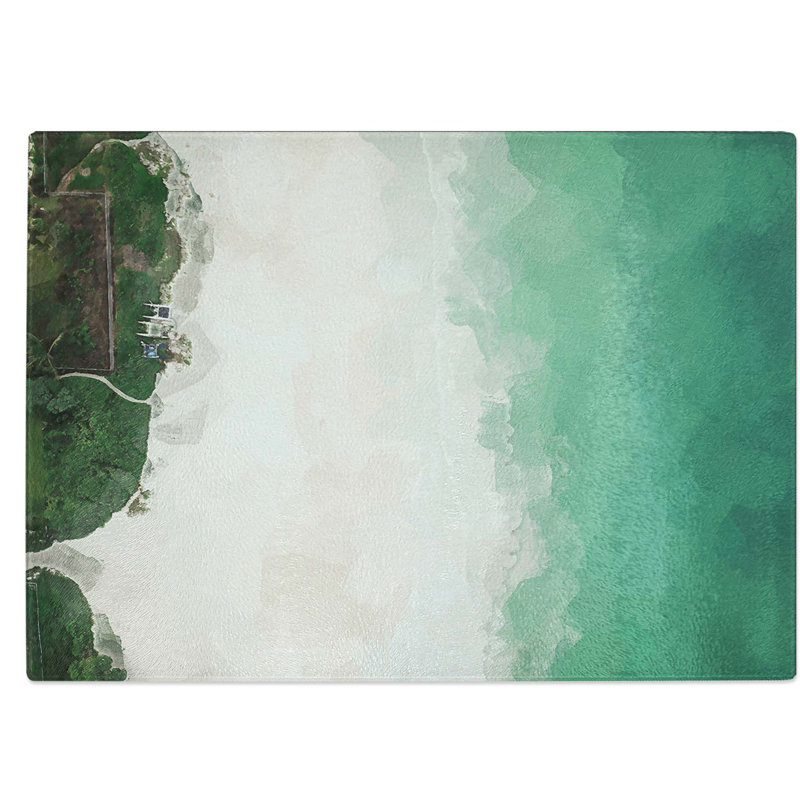 Tempered Glass The Green Kalama Beach in Hawaii in Abstract Chopping Board, 28.5 cm W x 20 cm L