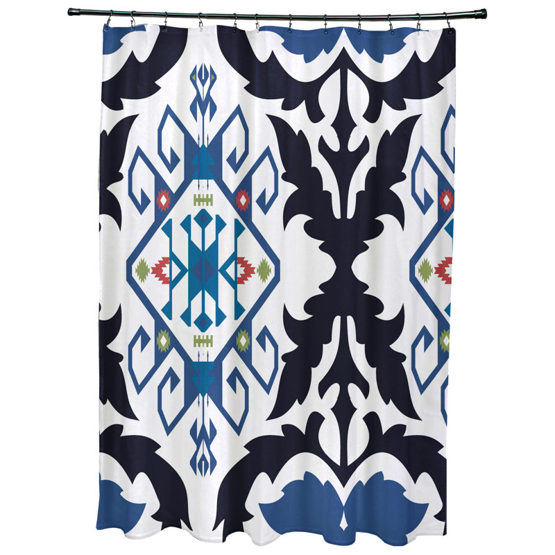 Rideau de douche simple à motif floral Alfreda, Bleu marine