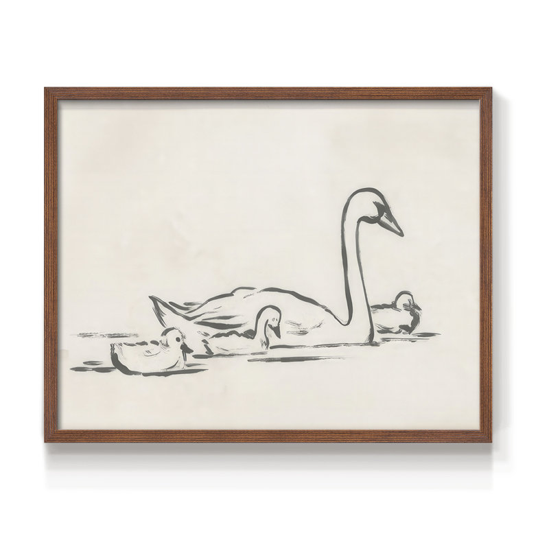 Swan Sketch III -Framed Print - Restickable, H 16 po x l 20 po, Noyer
