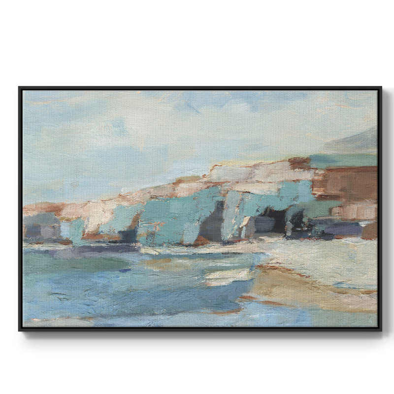 Mur de falaise turquoise II, H 25 po x l 37 po x P 2 po, Toile avec cadre flottant noir