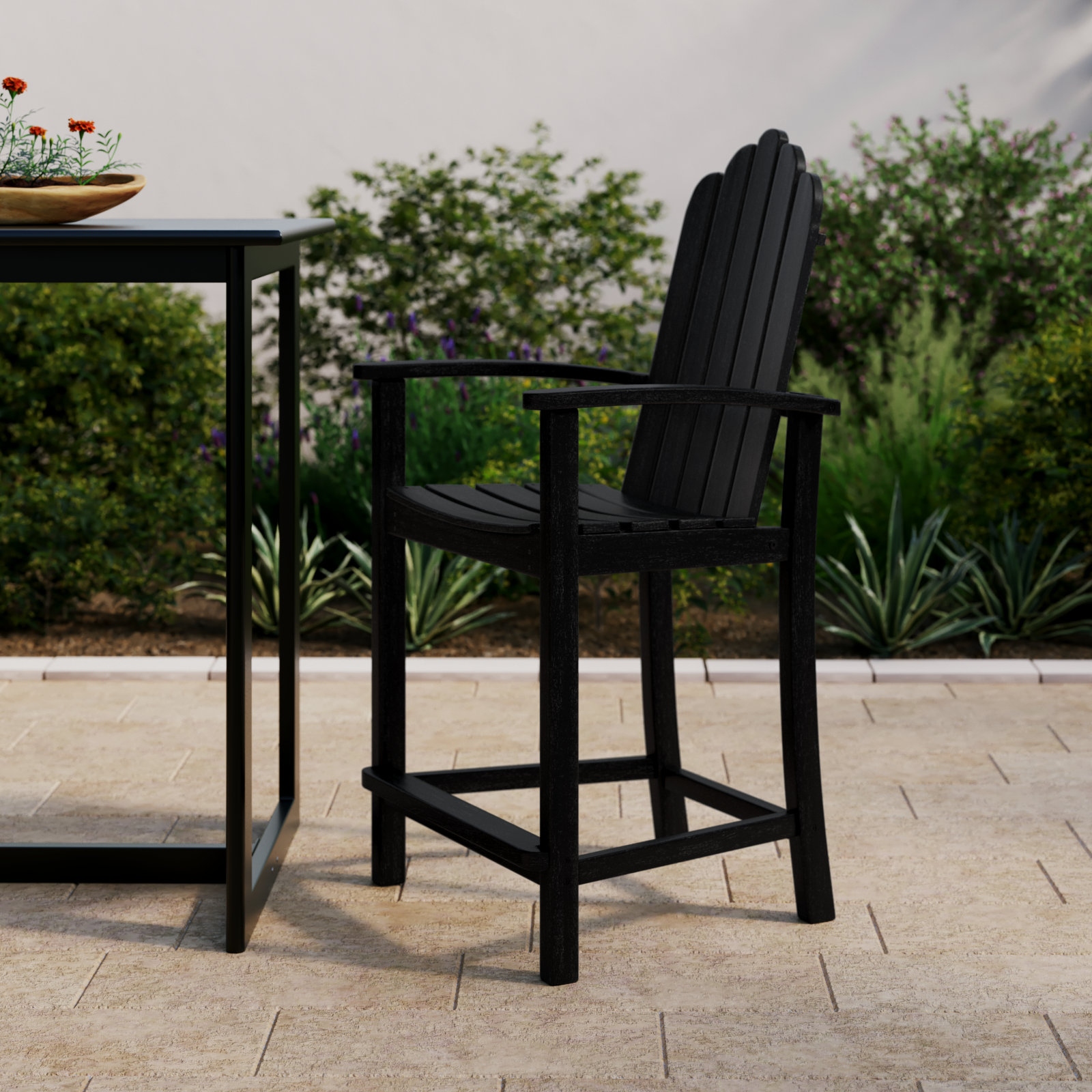 POLYWOOD® Classic Adirondack Patio Bar Stool, Black