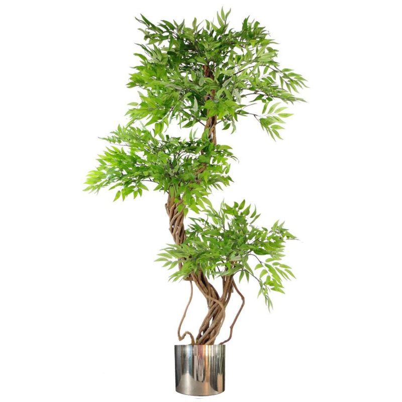140cm Faux Tree in Metal Planter, Silver