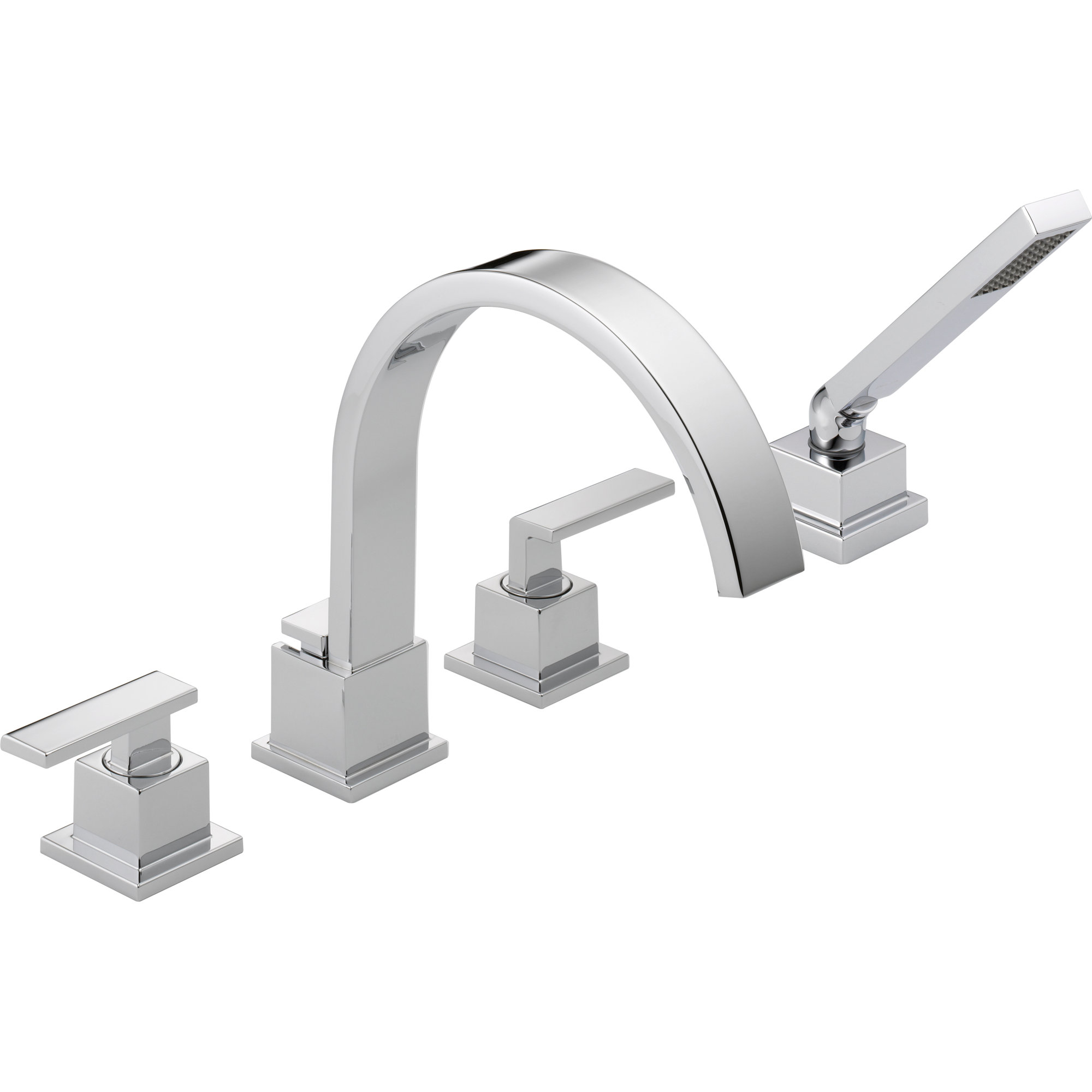 Vero Double Handle Deck Mounted Roman Tub Faucet with Handshower, Chrome