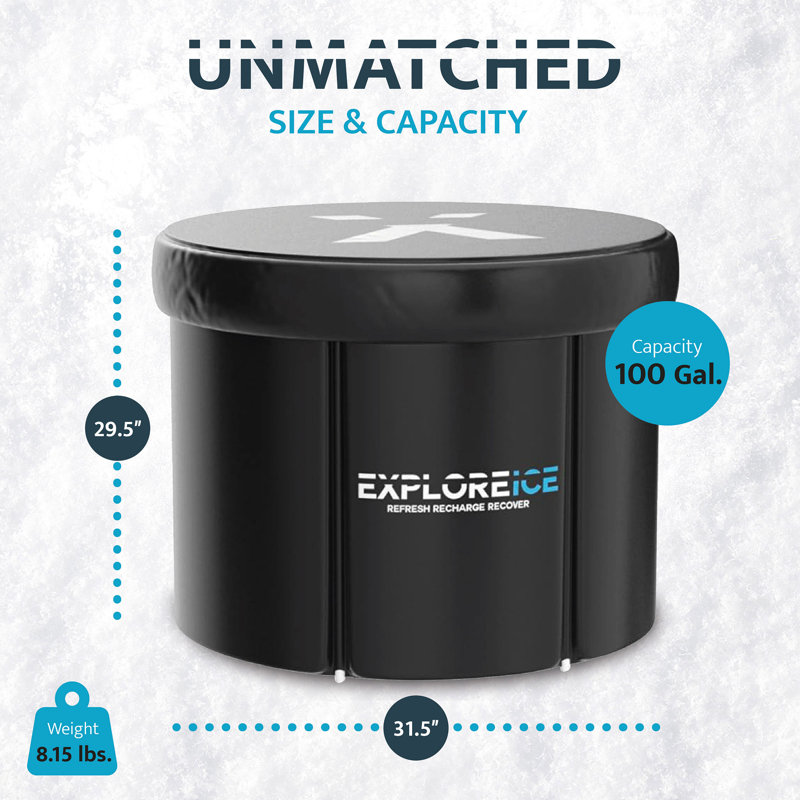 Explore Ice Bath Pro Max XL Athlete Cold Plunge Bath Tub, 2 Pack, Black/White