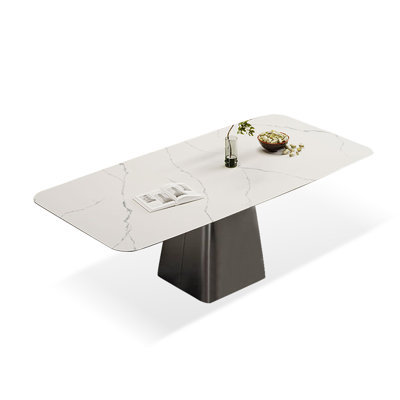 Table de salle à manger rectangulaire en pierre et acier inoxydable