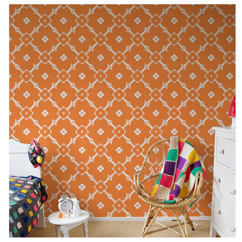 Roll 250X104cm Kitchen Livingroom Bedroom Mural - Orange Moroccan Flowers Delicate, 208 x 146cm
