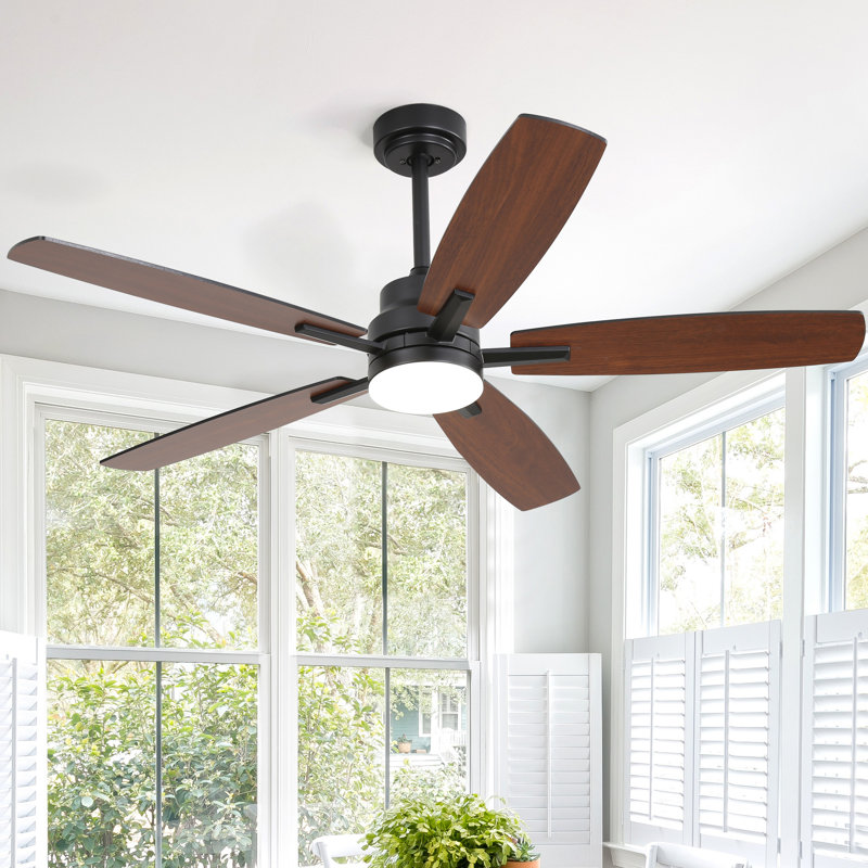 Ceiling Fans With Lights And Remote - 52 Inch Flush Mount Ceiling Fan With Noiseless Reversible DC Motor Timer LED Ceiling Fan For Bedroom Living Room Dining Room,Black