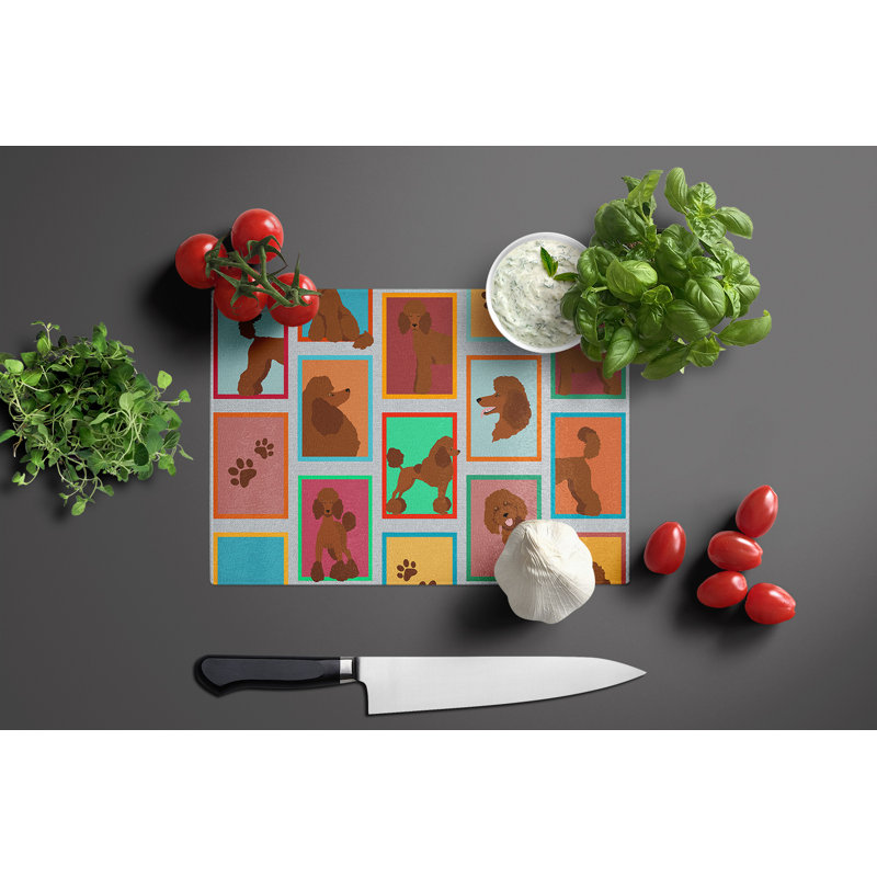 Lots of Chocolate Standard Poodle Glass Cutting Board Large