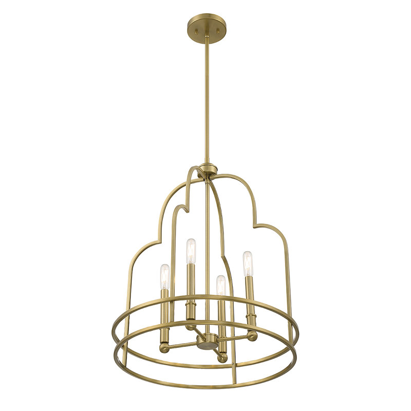 Luminaire suspendu géométrique 4 lumières, Doré