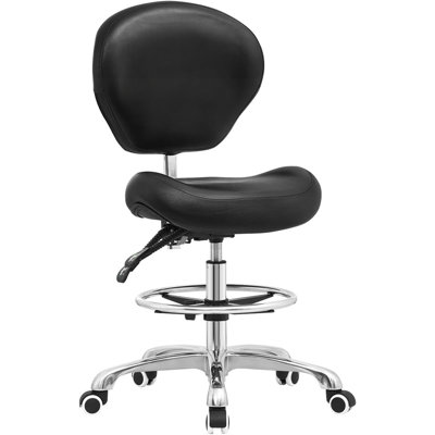 Tabouret de dessin réglable noir - chaise de bureau haute pour bureau debout avec dossier, repose-pieds et roulettes (idéal pour le magasin / studio / cabinet médical / salon / maison)