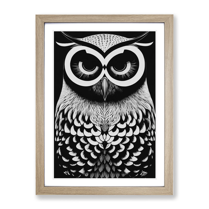Owl in Monochrome - Framed Print, 34cm H x 25cm W x 2cm D, Oak