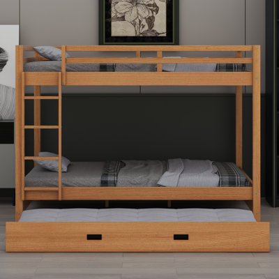 Wood Bunk Bed With Ladder And Trundle
